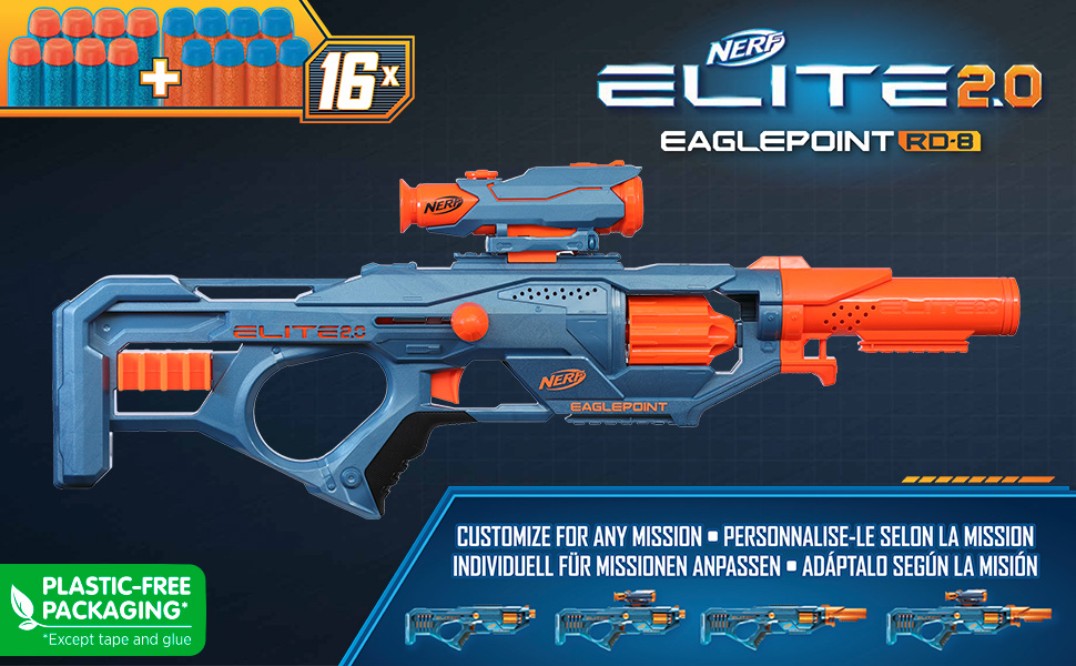 Nerf Elite 2.0 Eaglepoint RD-8 Blaster with scope and barrel